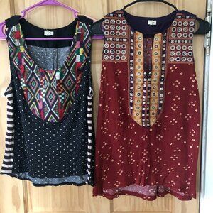 Anthropologie Embroidered Geometric Print Tanks from Tiny - Bundle of 2, Sz M